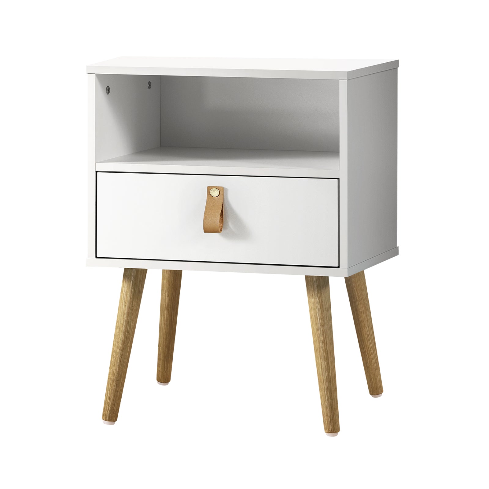 Oikiture Bedside Tables Side Table Drawer Cabinet w/ Leather Handle White - Sunyee