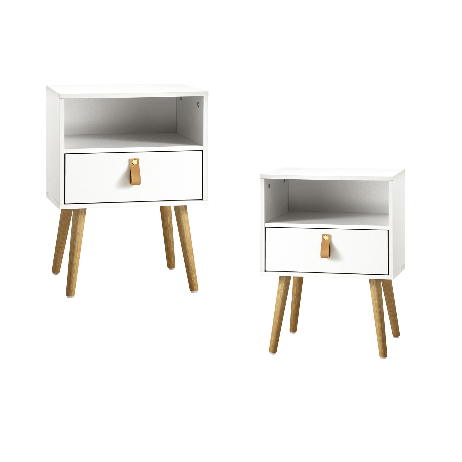 Oikiture 2 X Bedside Tables Side Table w/ Leather Handle White - Sunyee