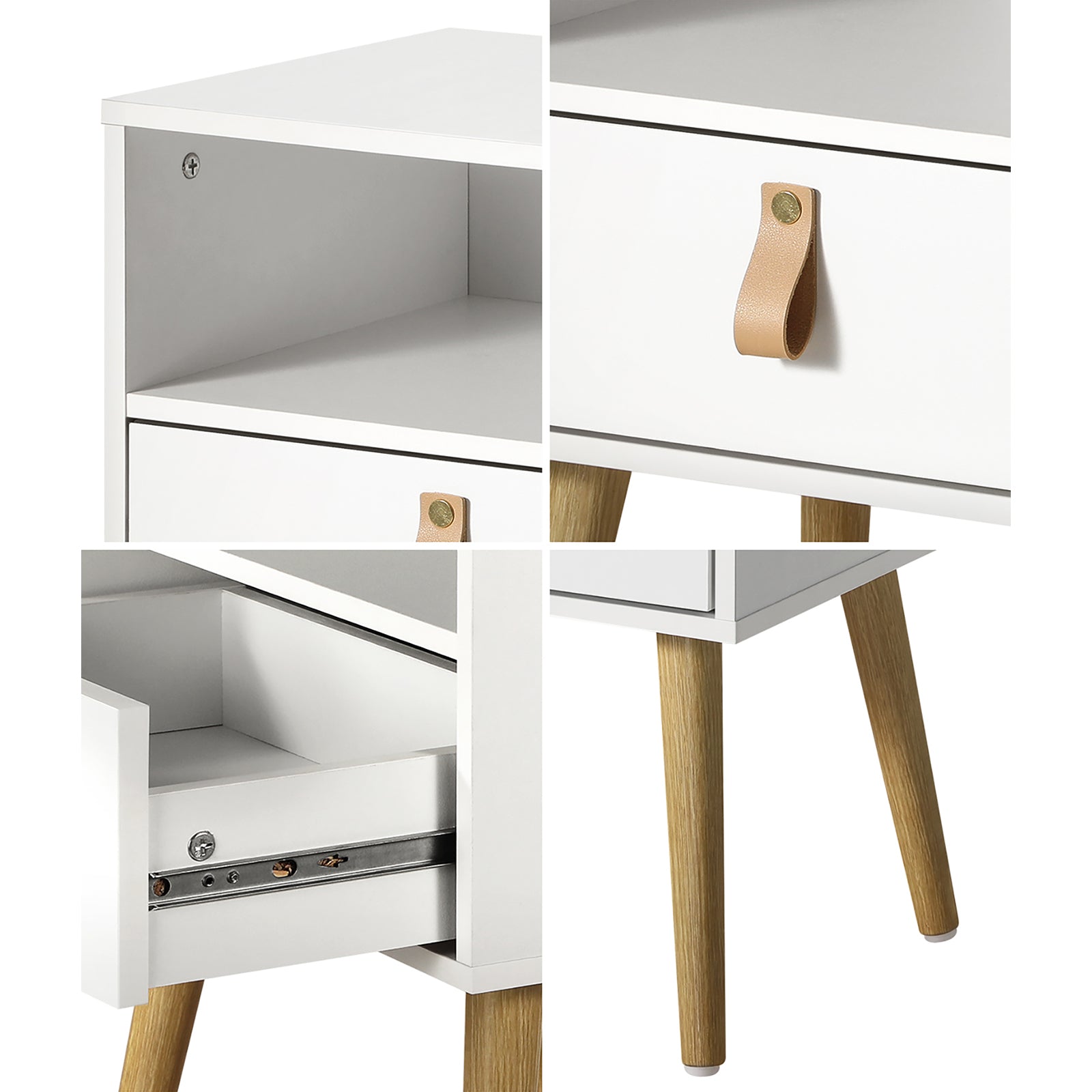 Oikiture 2 X Bedside Tables Side Table w/ Leather Handle White - Sunyee