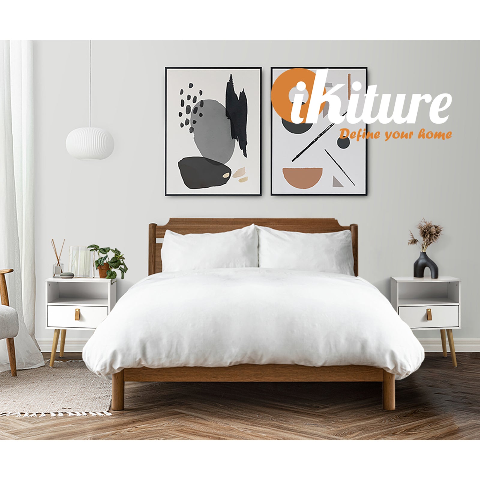 Oikiture 2 X Bedside Tables Side Table w/ Leather Handle White - Sunyee