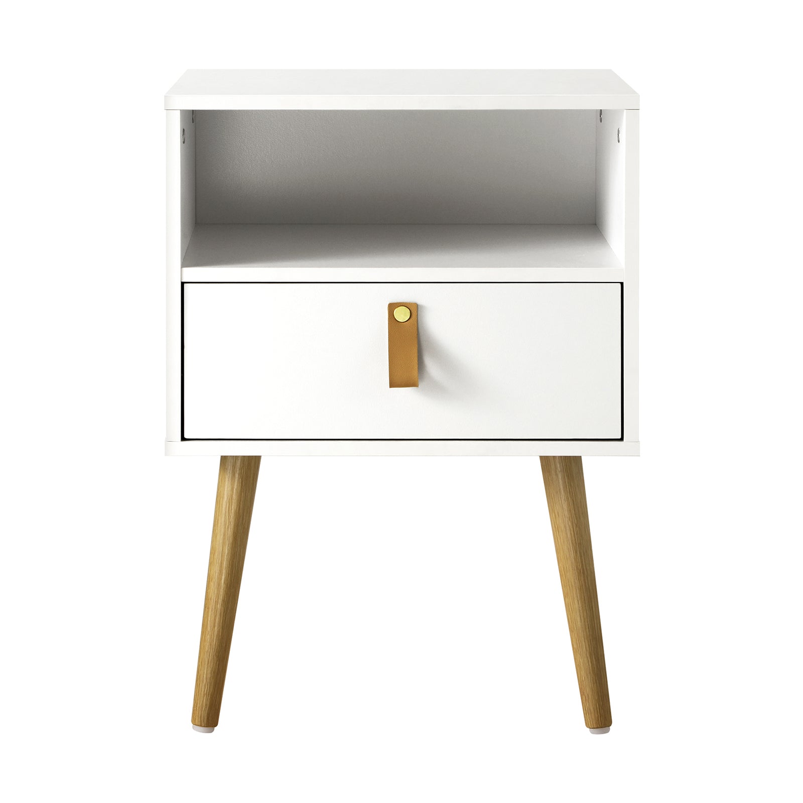 Oikiture 2 X Bedside Tables Side Table w/ Leather Handle White - Sunyee
