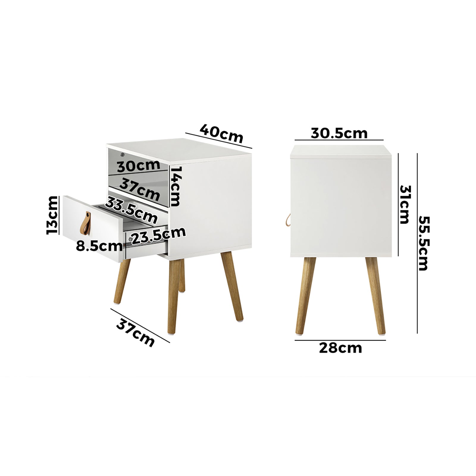 Oikiture 2 X Bedside Tables Side Table w/ Leather Handle White - Sunyee