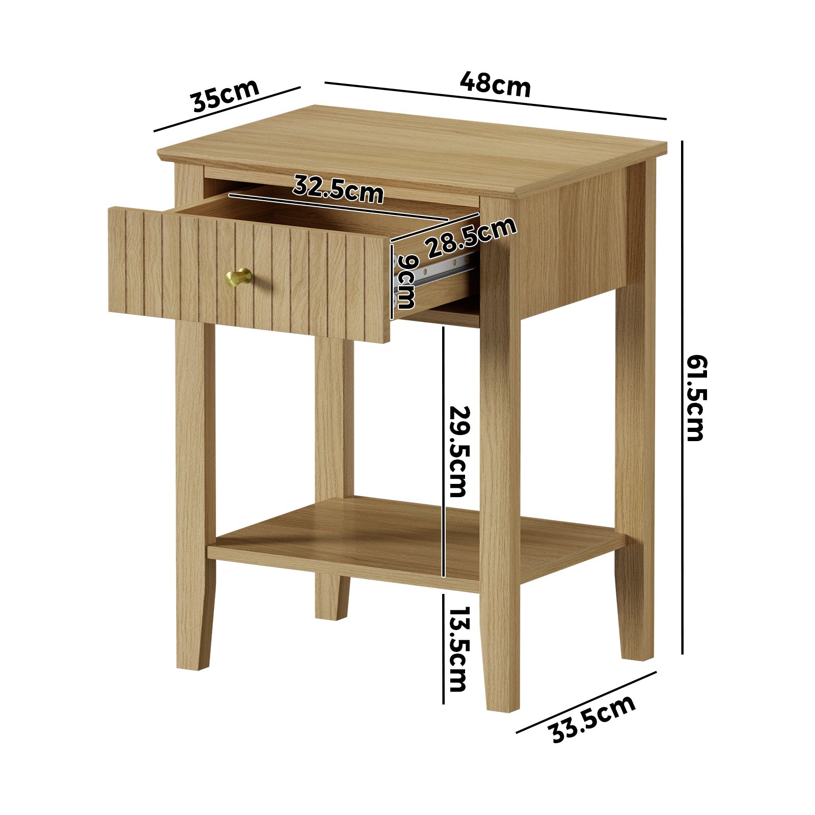 Oikiture Bedside Table with Drawer Side End Table Open Shelf Nightstand Natural - Sunyee