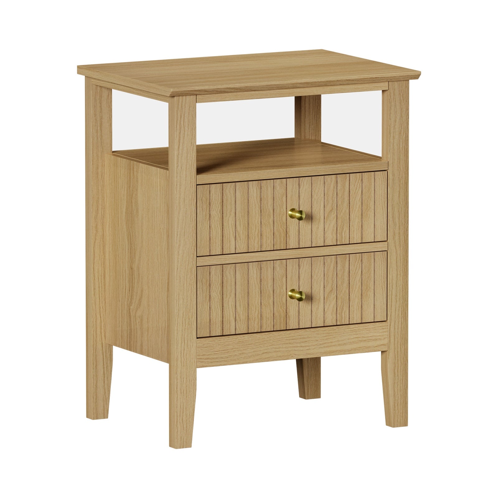 Oikiture 2x Bedside Table 2 Drawers Side End Table Open Shelf Nightstand Natural - Sunyee