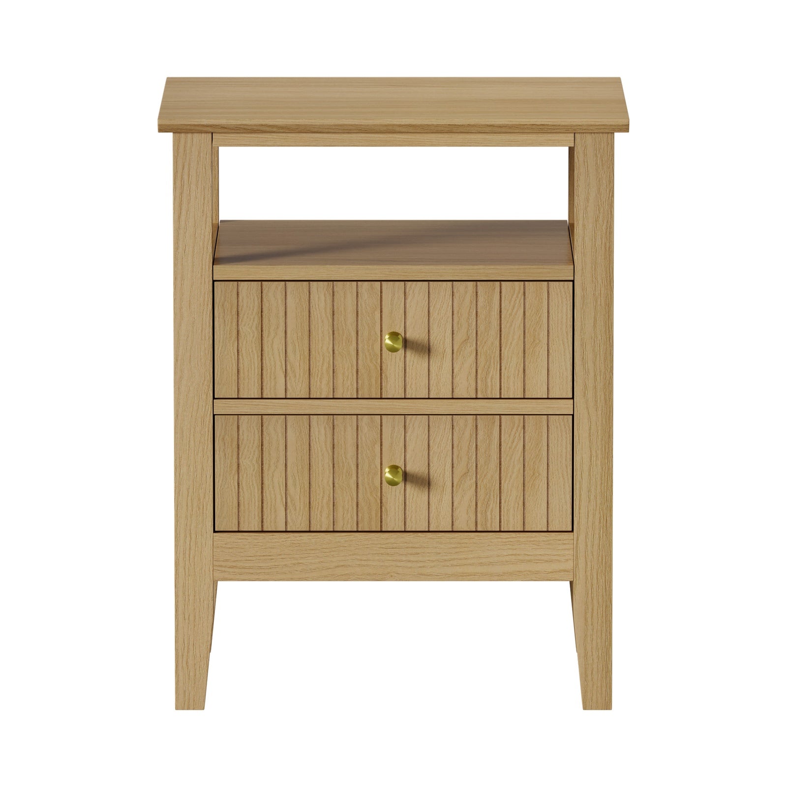 Oikiture 2x Bedside Table 2 Drawers Side End Table Open Shelf Nightstand Natural - Sunyee