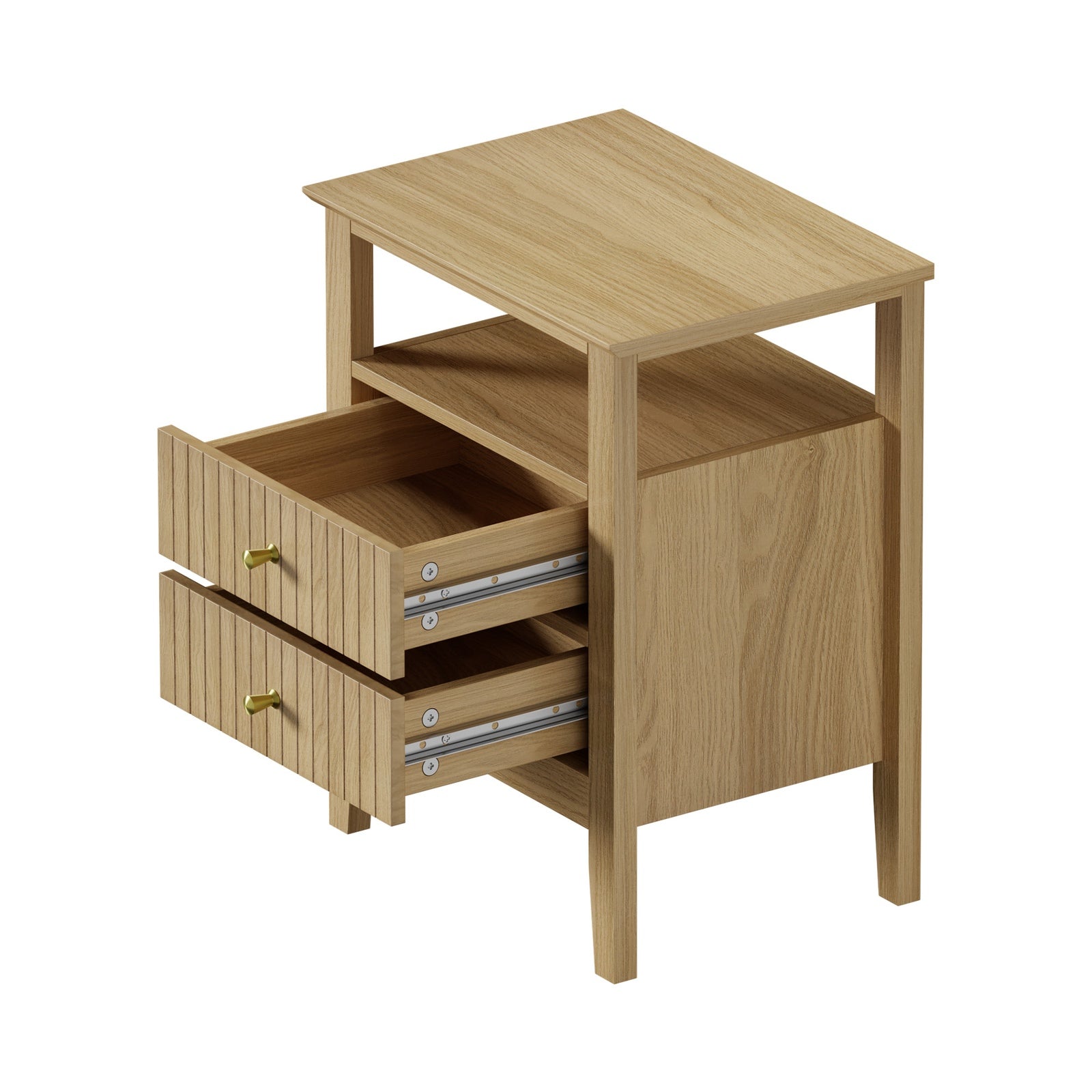 Oikiture 2x Bedside Table 2 Drawers Side End Table Open Shelf Nightstand Natural - Sunyee