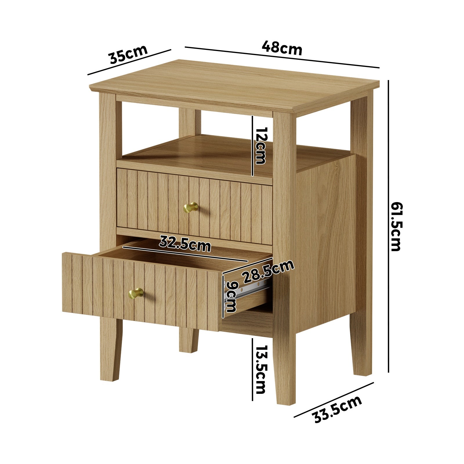 Oikiture 2x Bedside Table 2 Drawers Side End Table Open Shelf Nightstand Natural - Sunyee
