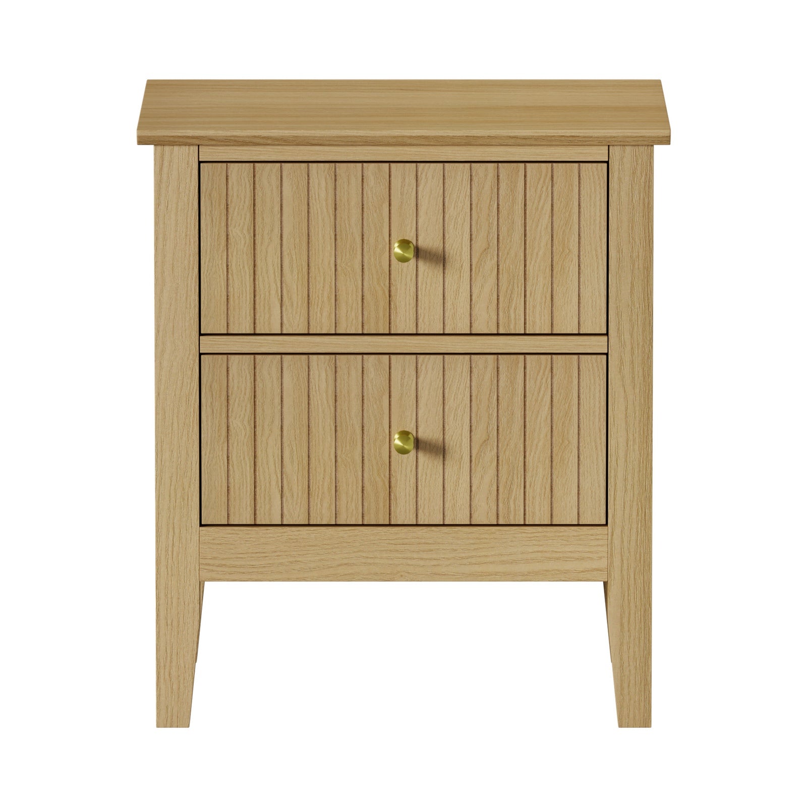 Oikiture Bedside Table 2 Drawers Nightstand Cabinet Gold Handle Natural