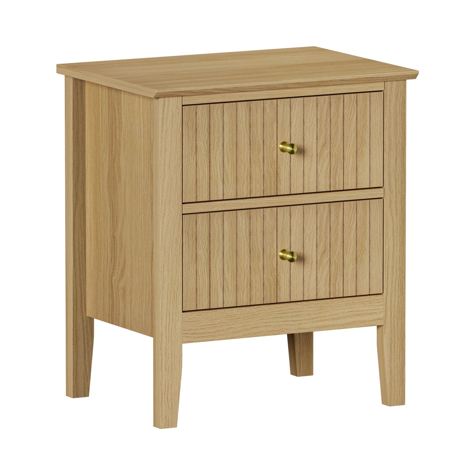 Oikiture 2pc Bedside Table 2 Drawers Nightstand Cabinet Gold Handle Natural