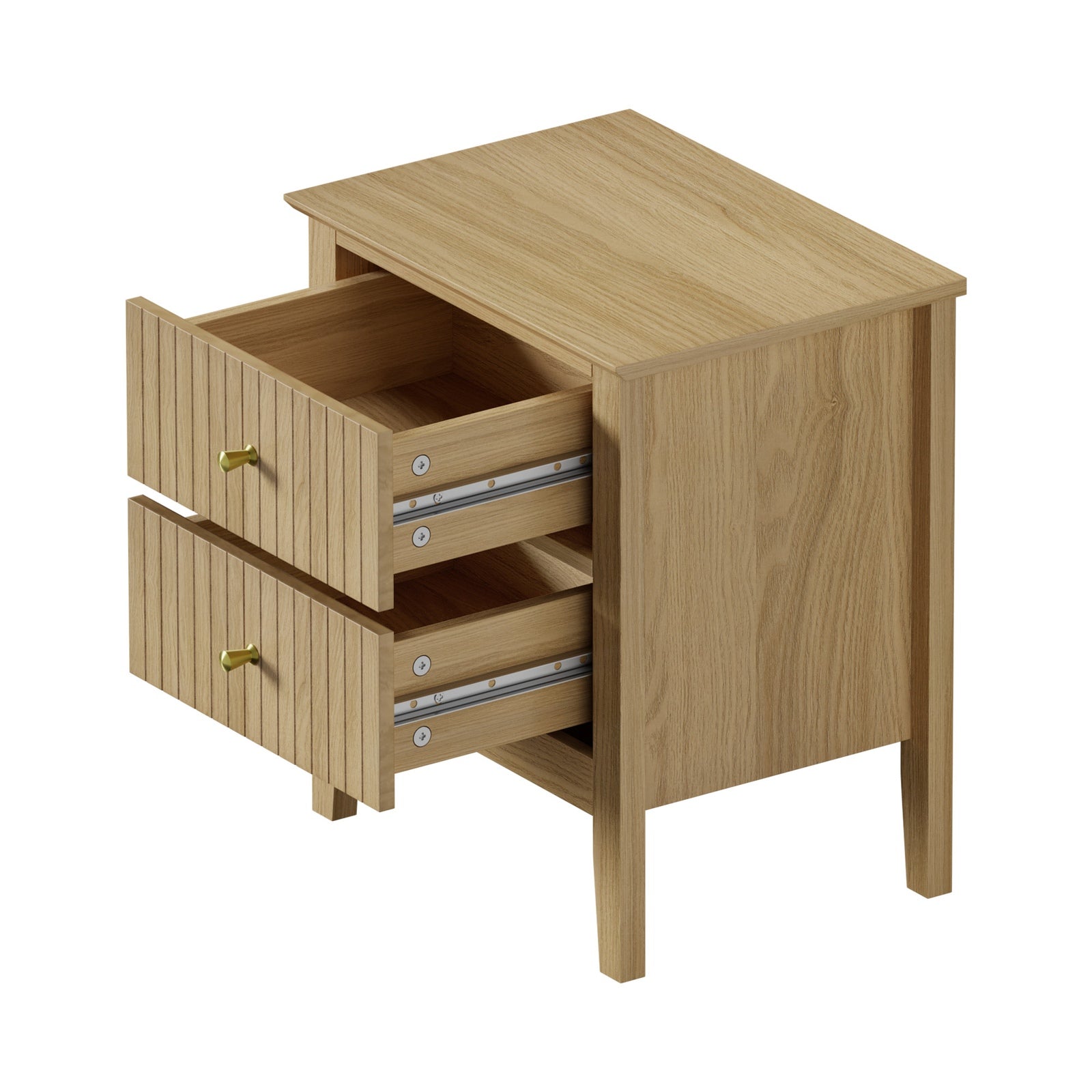 Oikiture 2pc Bedside Table 2 Drawers Nightstand Cabinet Gold Handle Natural