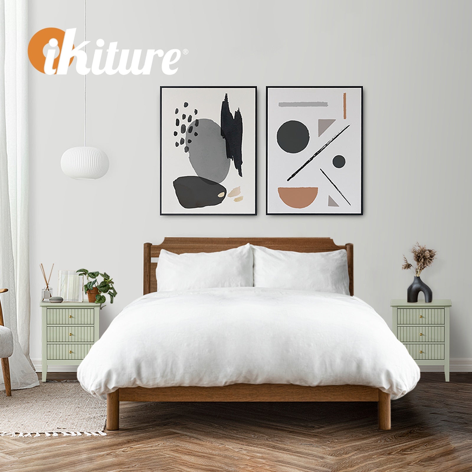 Oikiture Bedside Table 3 Drawers Side End Storage Furniture Nightstand Green - Sunyee