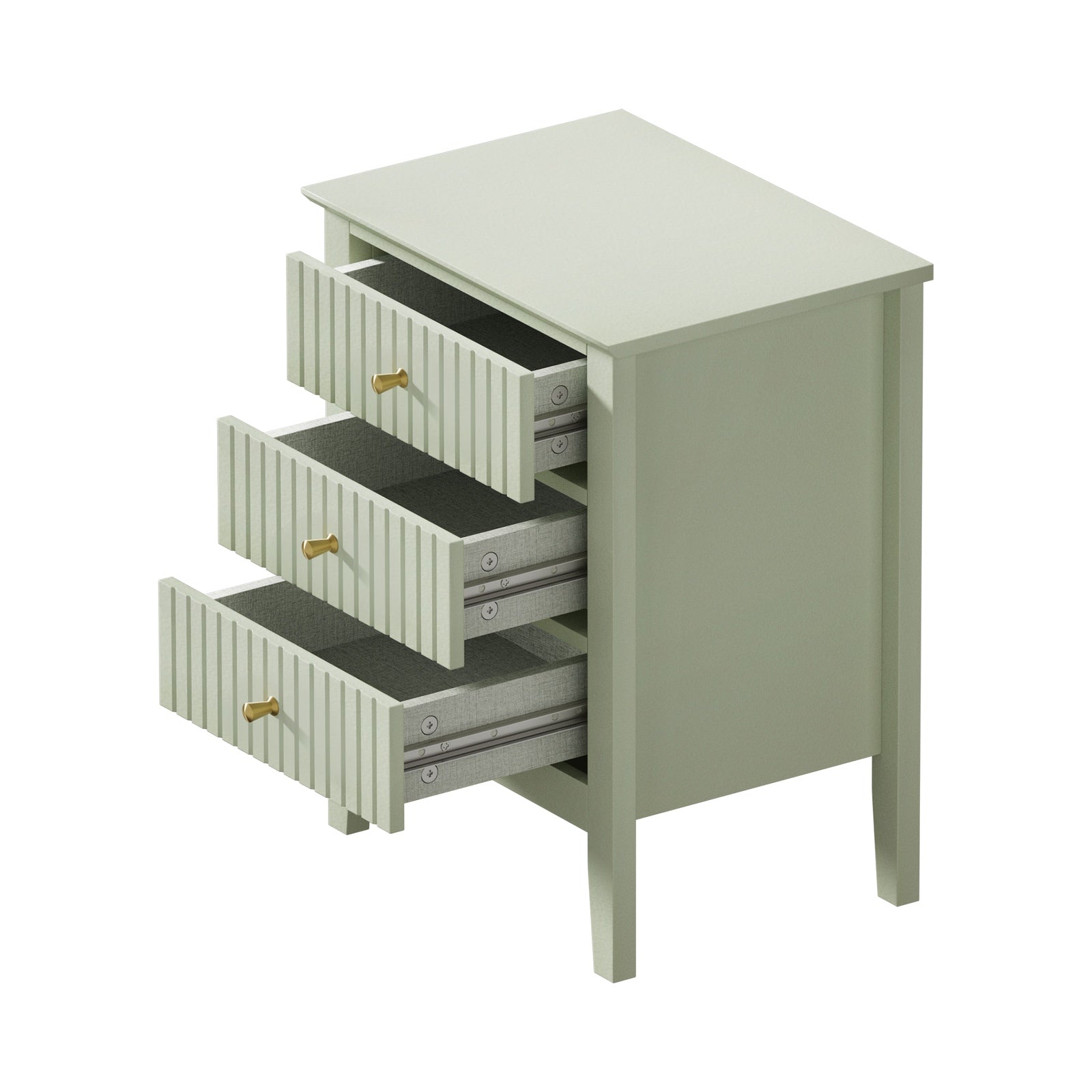 Oikiture Bedside Table 3 Drawers Side End Storage Furniture Nightstand Green - Sunyee