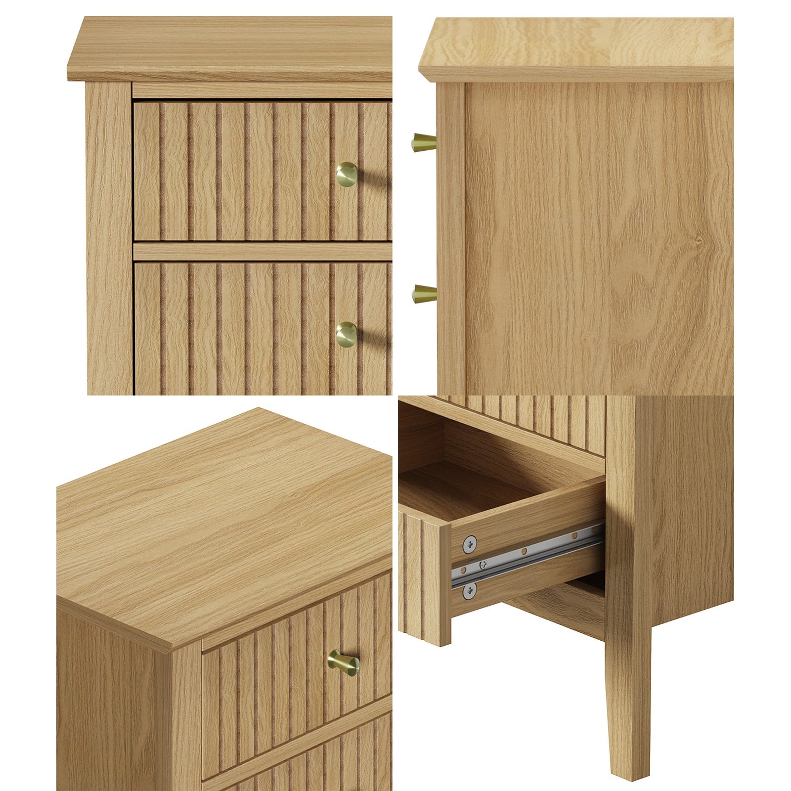 Oikiture Bedside Tables Set of 2 Side End Storage Furniture Nightstand Natural - Sunyee