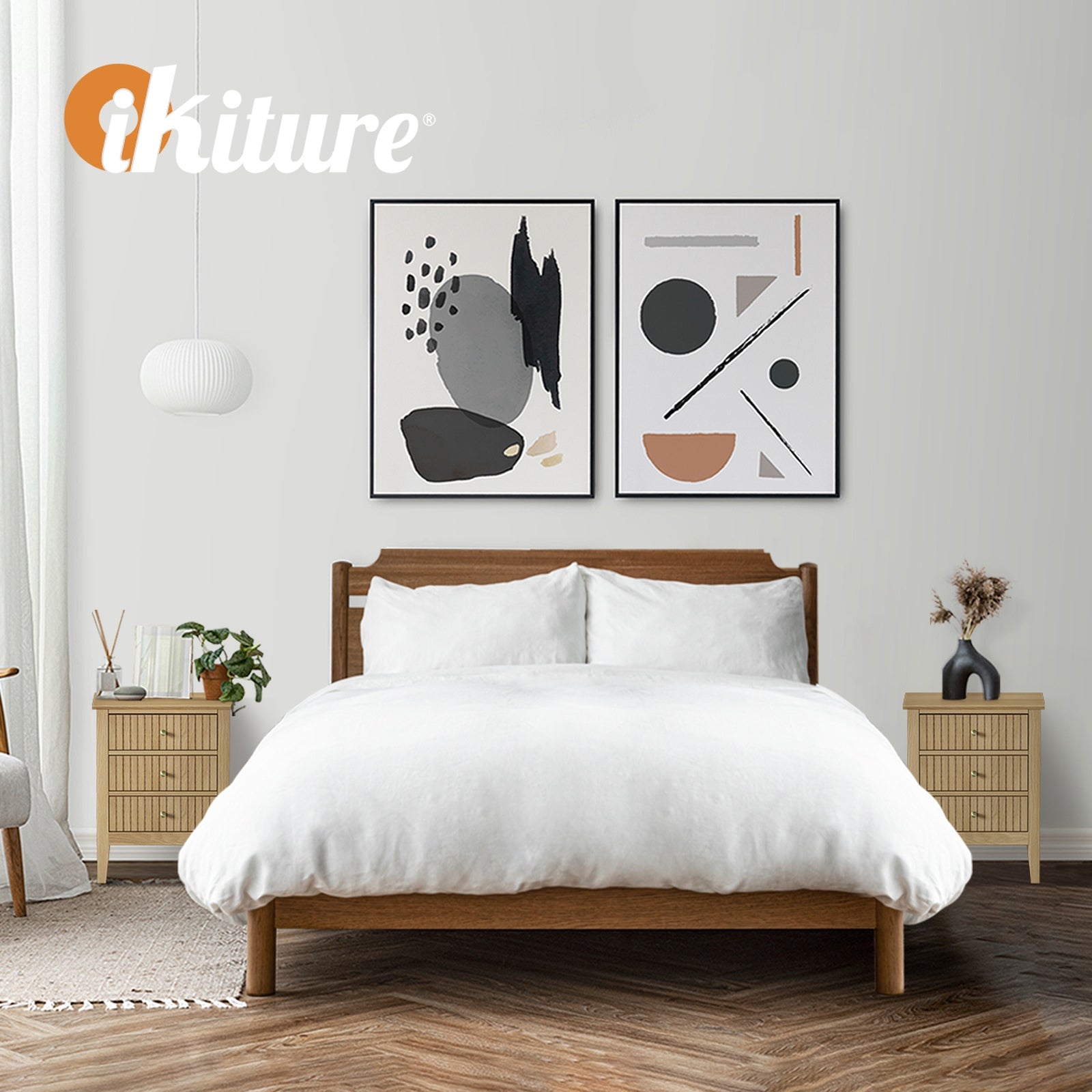 Oikiture Bedside Tables Set of 2 Side End Storage Furniture Nightstand Natural - Sunyee