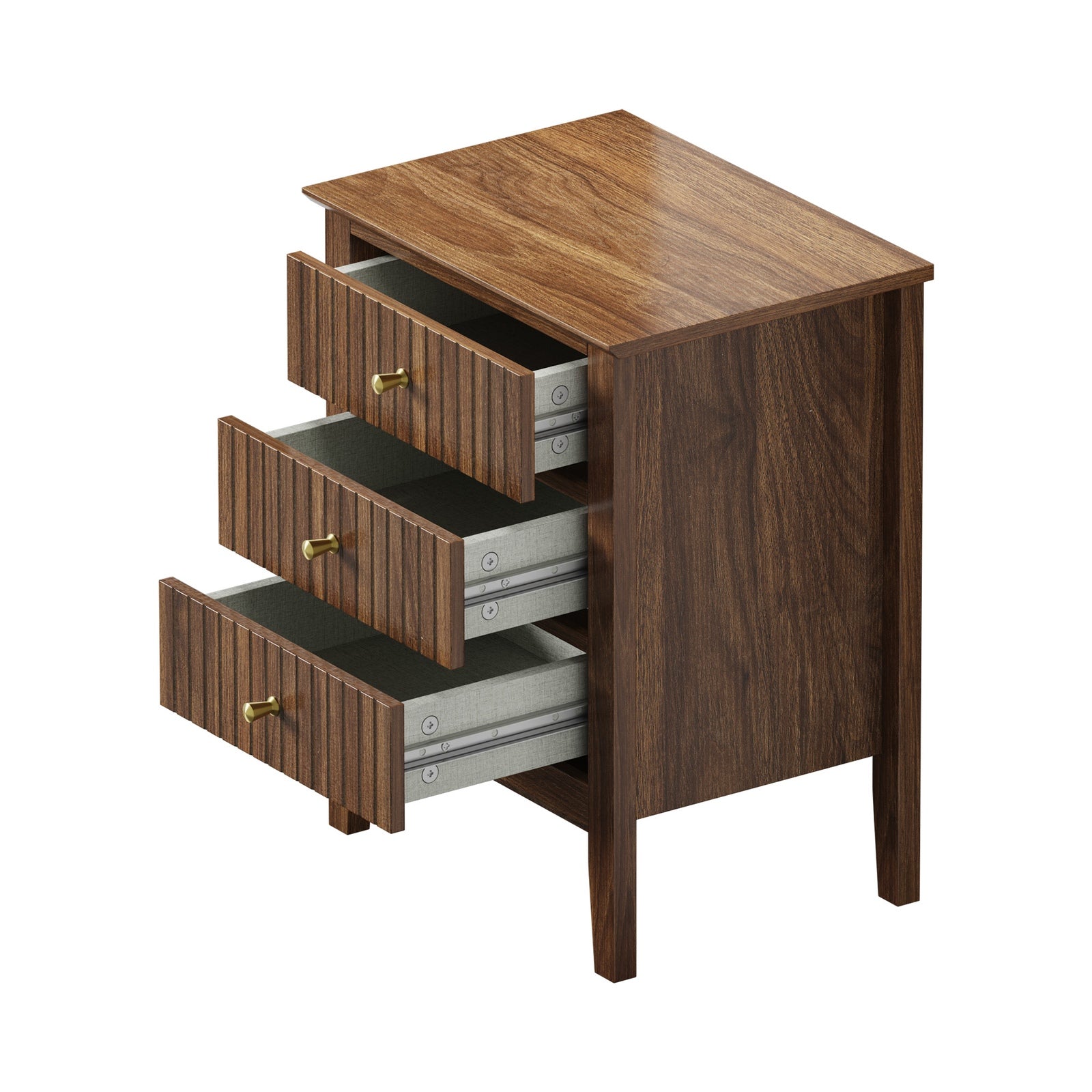 Oikiture Bedside Table 3 Drawers Side End Storage Furniture Nightstand Walnut - Sunyee