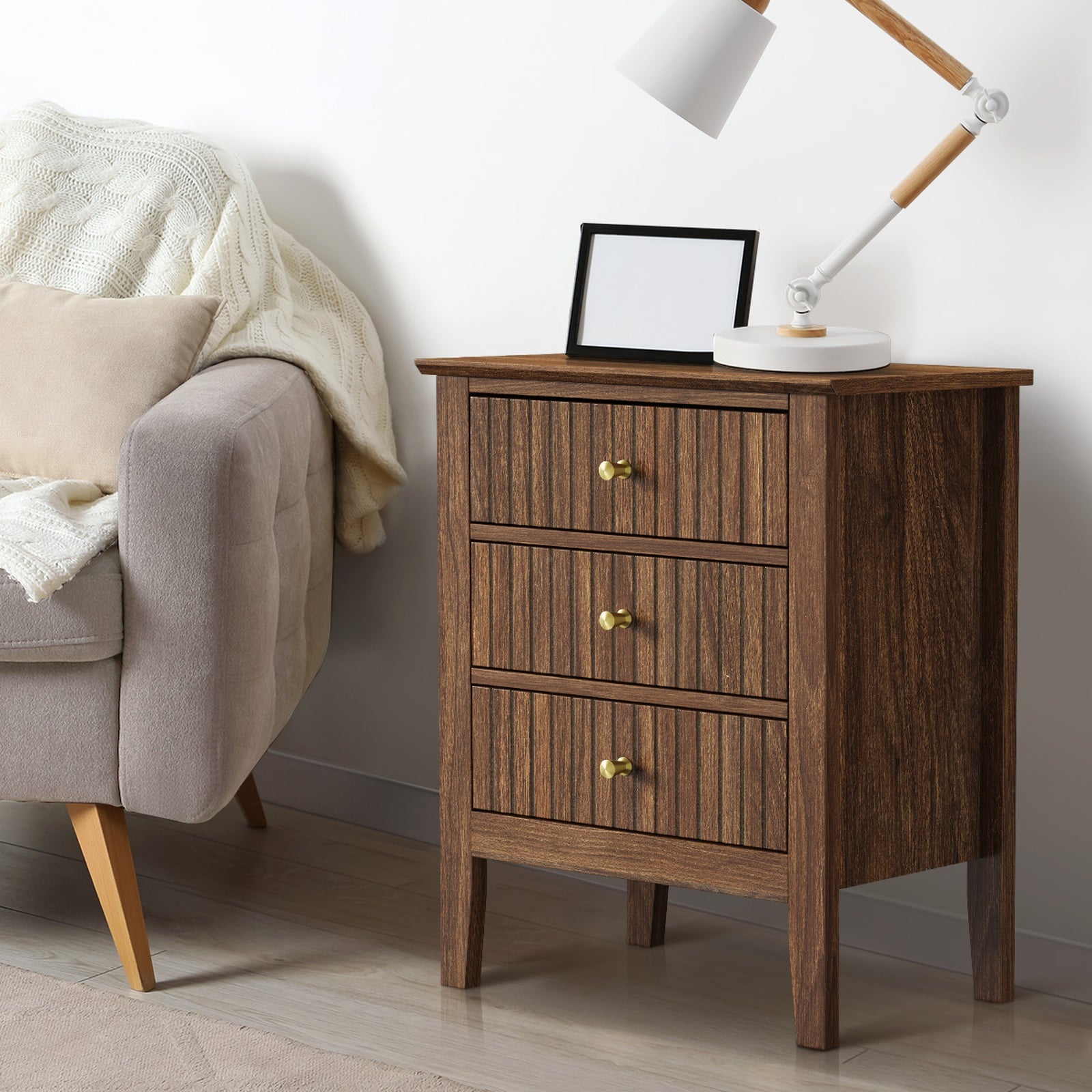 Oikiture Bedside Tables Set of 2 Side End Storage Furniture Nightstand Walnut - Sunyee