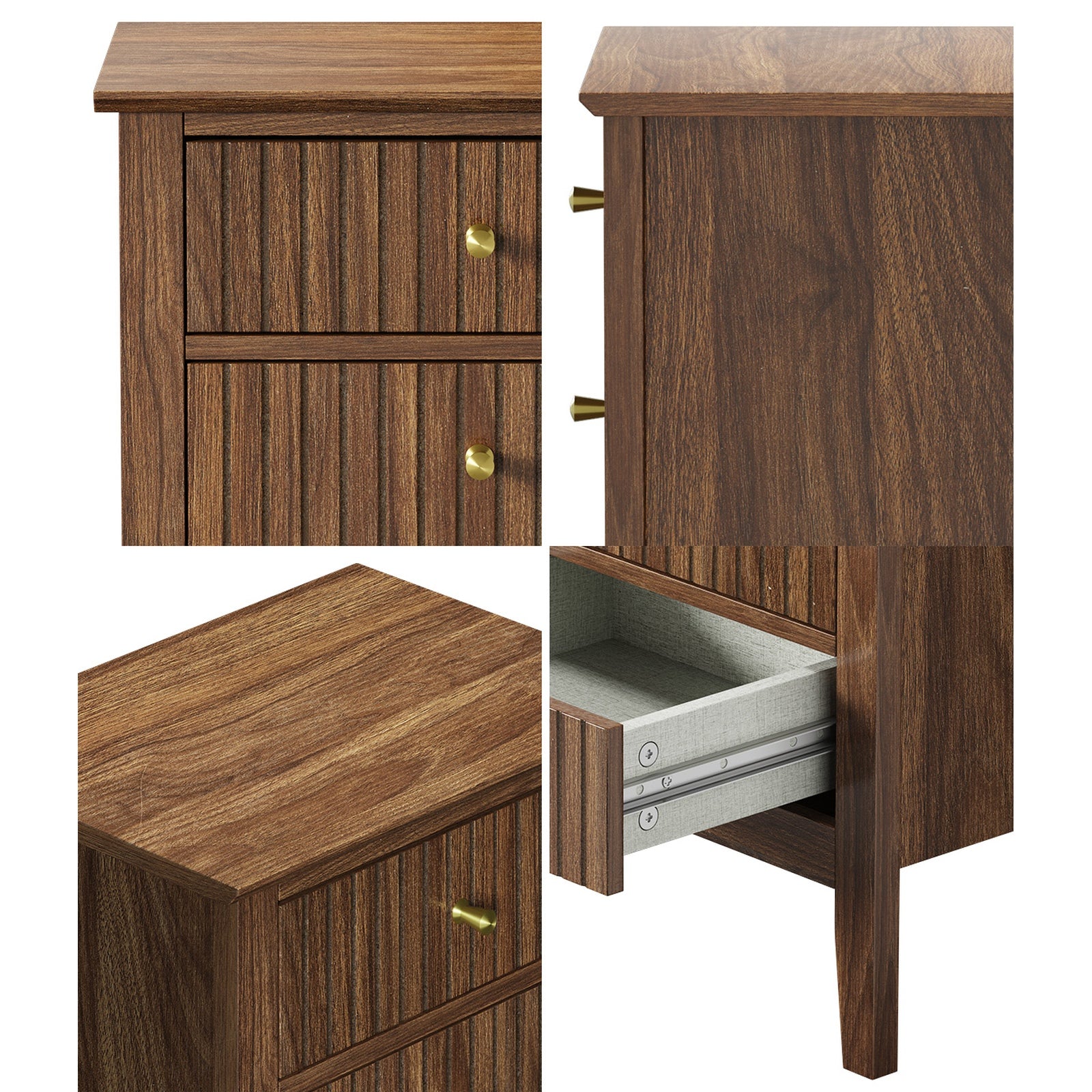 Oikiture Bedside Tables Set of 2 Side End Storage Furniture Nightstand Walnut - Sunyee