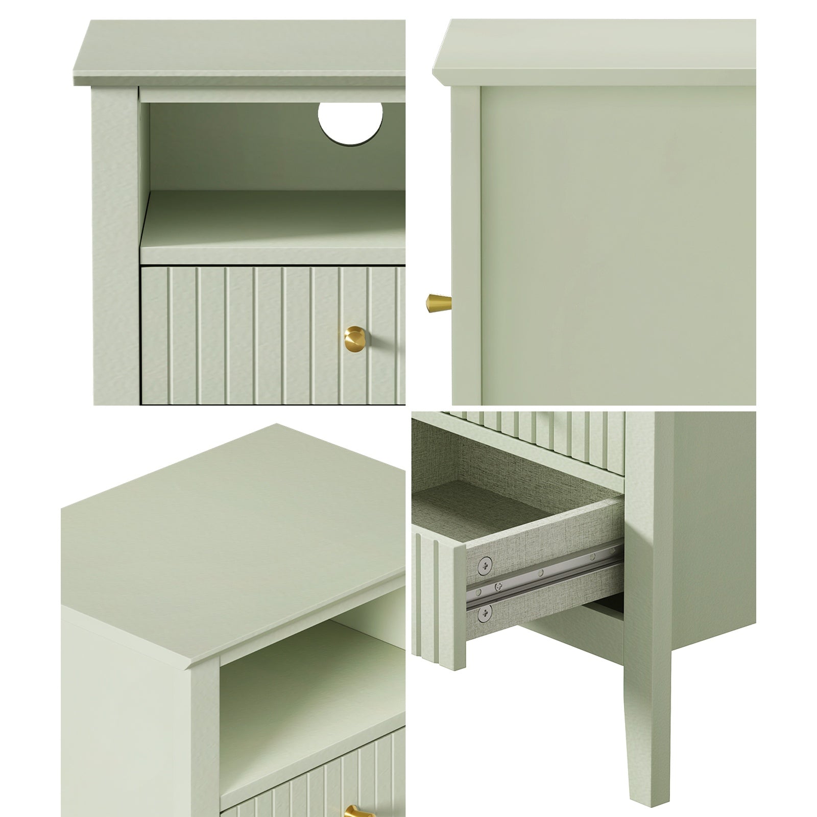 Oikiture Bedside Table Nightstand 2 Drawer with Shelf Storage Cabinet Green - Sunyee