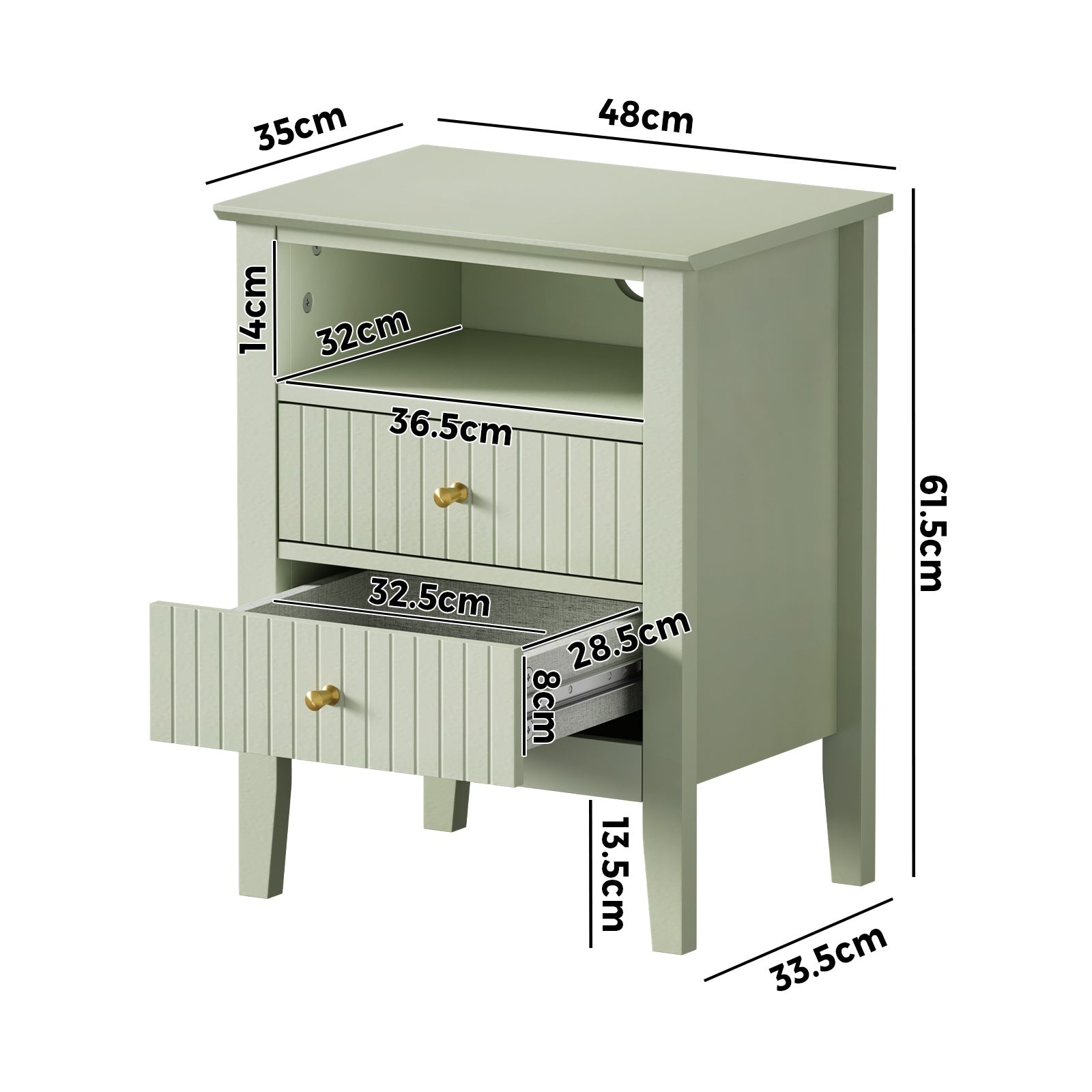 Oikiture 2x Bedside Table Nightstand 2 Drawers Shelf Bedroom Cabinet Green - Sunyee