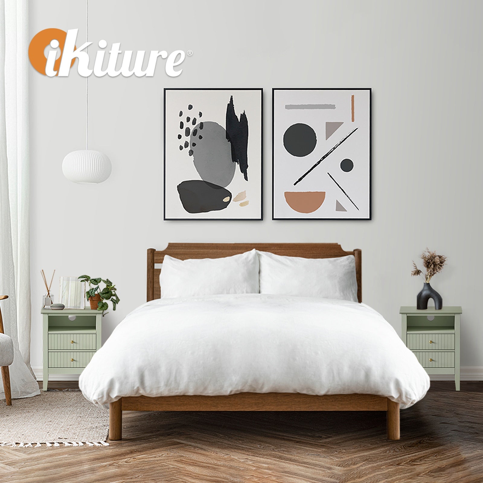 Oikiture Bedside Table Nightstand 2 Drawer with Shelf Storage Cabinet - Sunyee