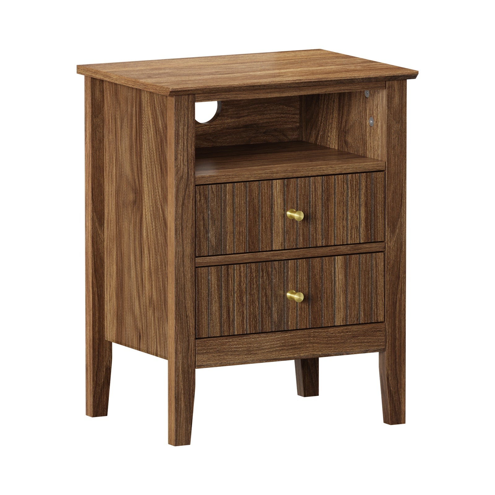 Oikiture Bedside Table Nightstand 2 Drawer with Shelf Storage Cabinet - Sunyee