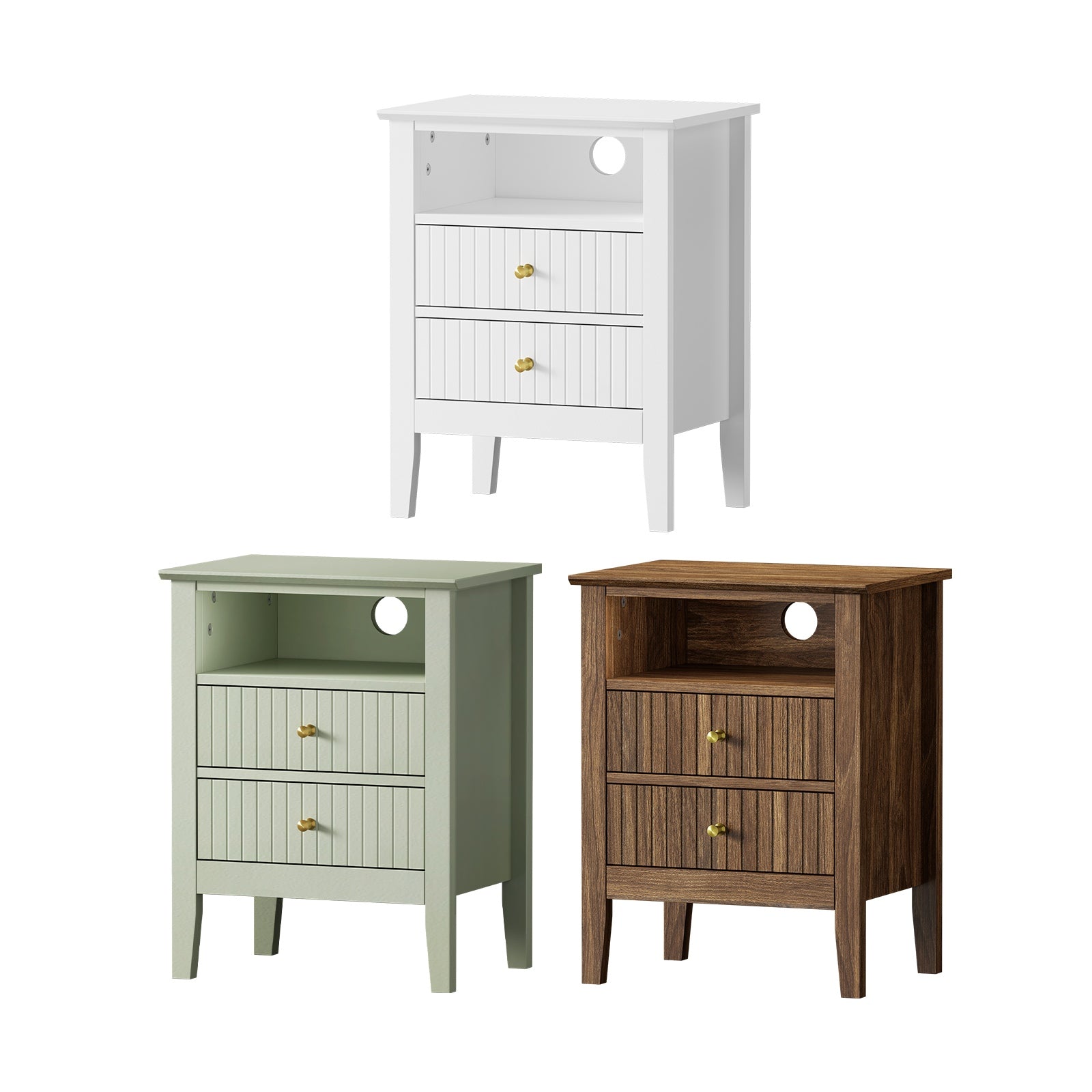 Oikiture Bedside Table Nightstand 2 Drawer with Shelf Storage Cabinet - Sunyee