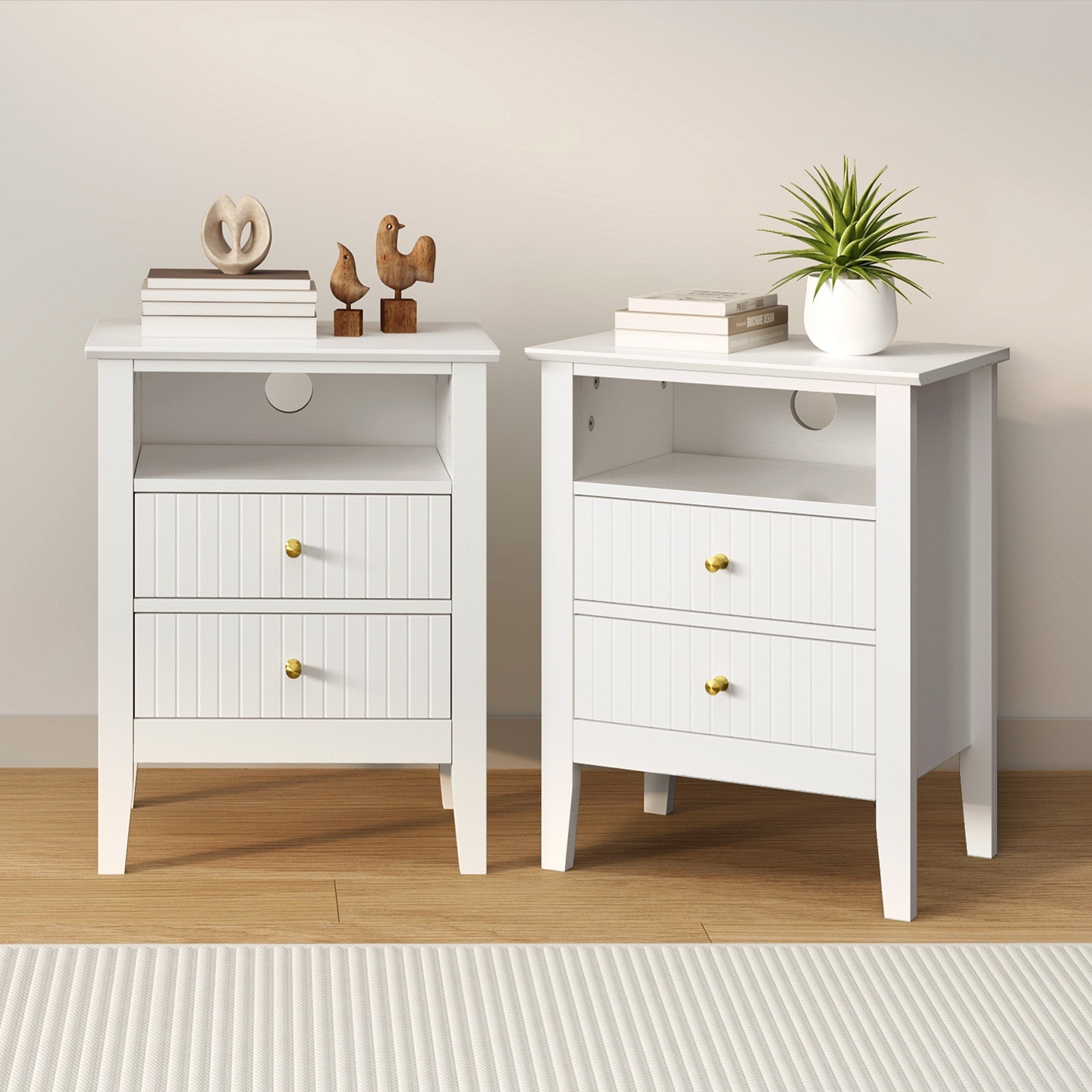 Oikiture 2x Bedside Table Nightstand 2 Drawers Shelf Bedroom Cabinet White - Sunyee