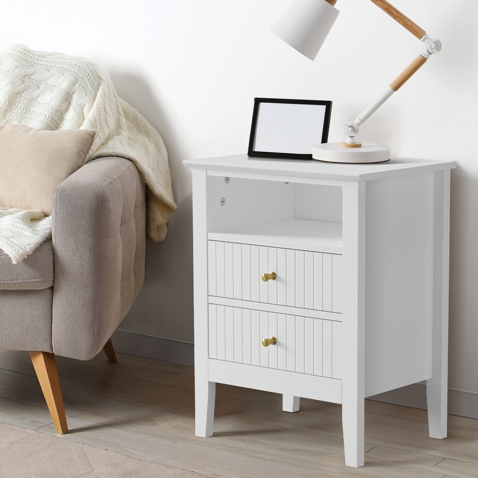 Oikiture 2x Bedside Table Nightstand 2 Drawers Shelf Bedroom Cabinet White - Sunyee