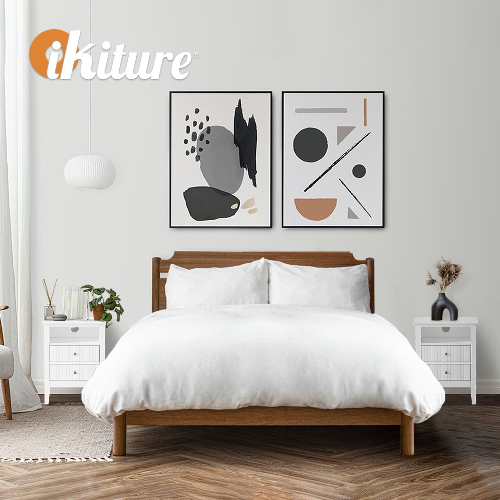 Oikiture 2x Bedside Table Nightstand 2 Drawers Shelf Bedroom Cabinet White - Sunyee