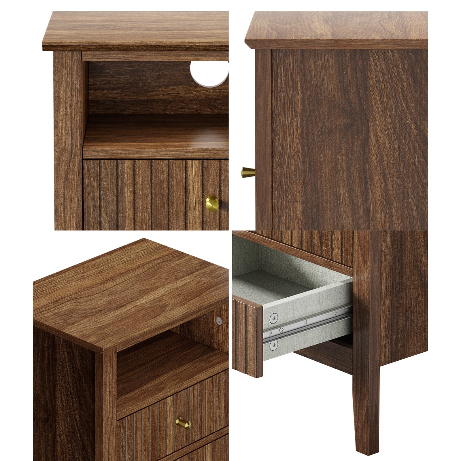 Oikiture 2x Bedside Table Nightstand 2 Drawer with Shelf Storage Cabinet Walnut - Sunyee