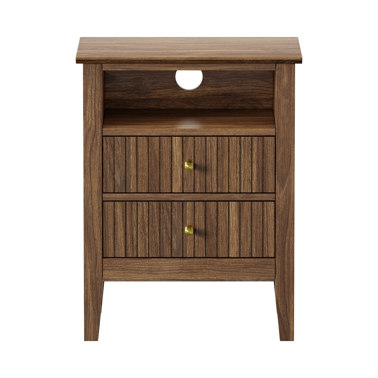 Oikiture 2x Bedside Table Nightstand 2 Drawer with Shelf Storage Cabinet Walnut - Sunyee