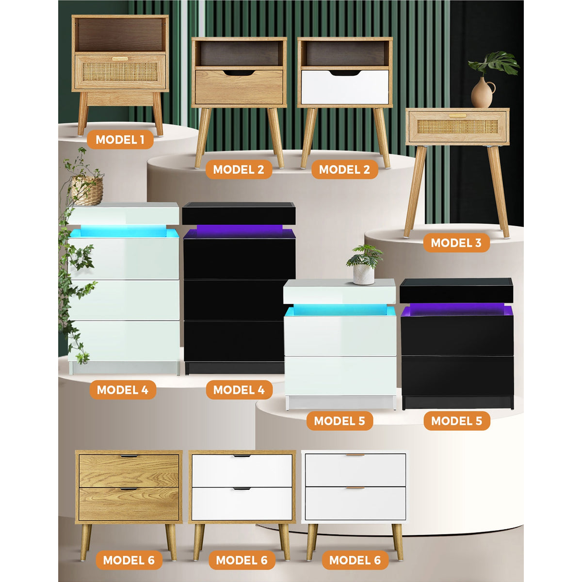 Oikiture Bedside Table Drawers Side Table Storage Cabinet Bedroom Nightstand
