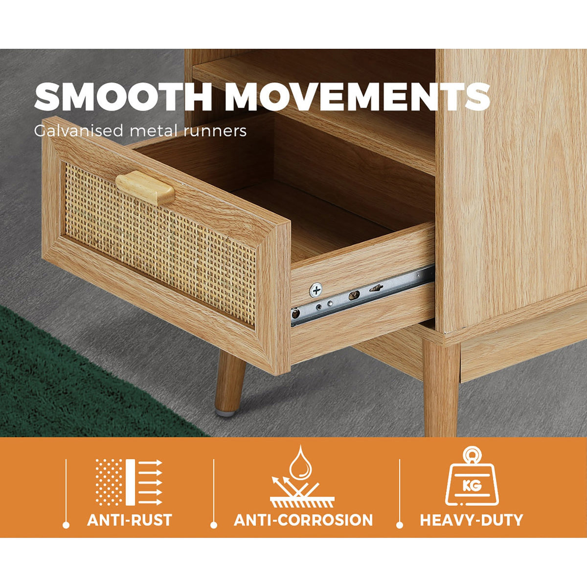 Oikiture Bedside Table Drawers Side Table Storage Cabinet Bedroom Nightstand
