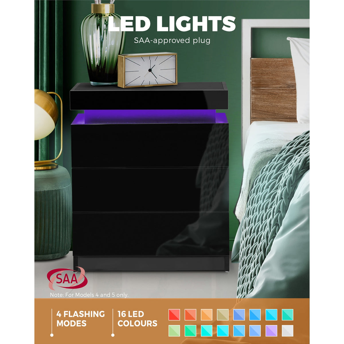 Oikiture Bedside Table Drawers Side Table Storage Cabinet Bedroom Nightstand