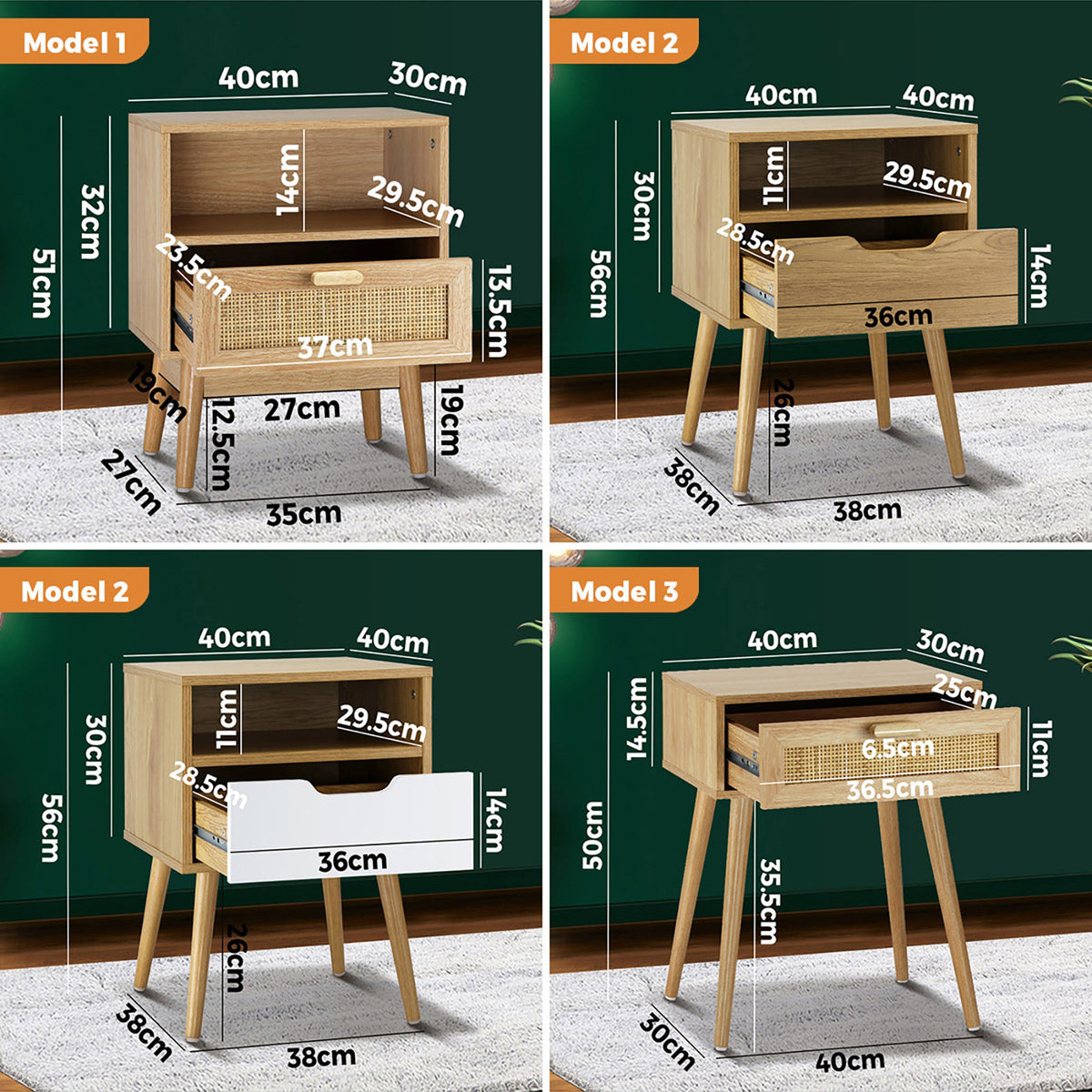Oikiture Bedside Table Drawers Side Table Storage Cabinet Bedroom Nightstand