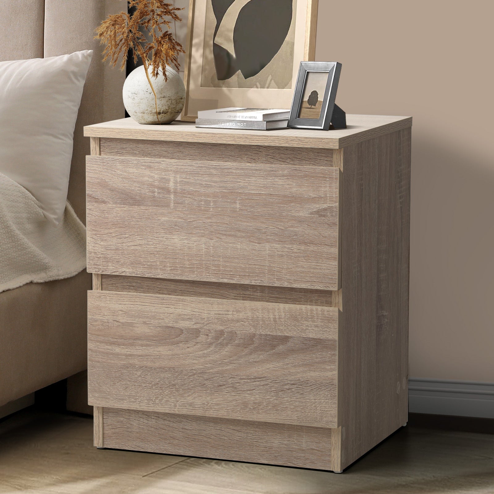 Oikiture Bedside Table Nightstand 2 Drawers Side End Table Storage Cabinet - Sunyee