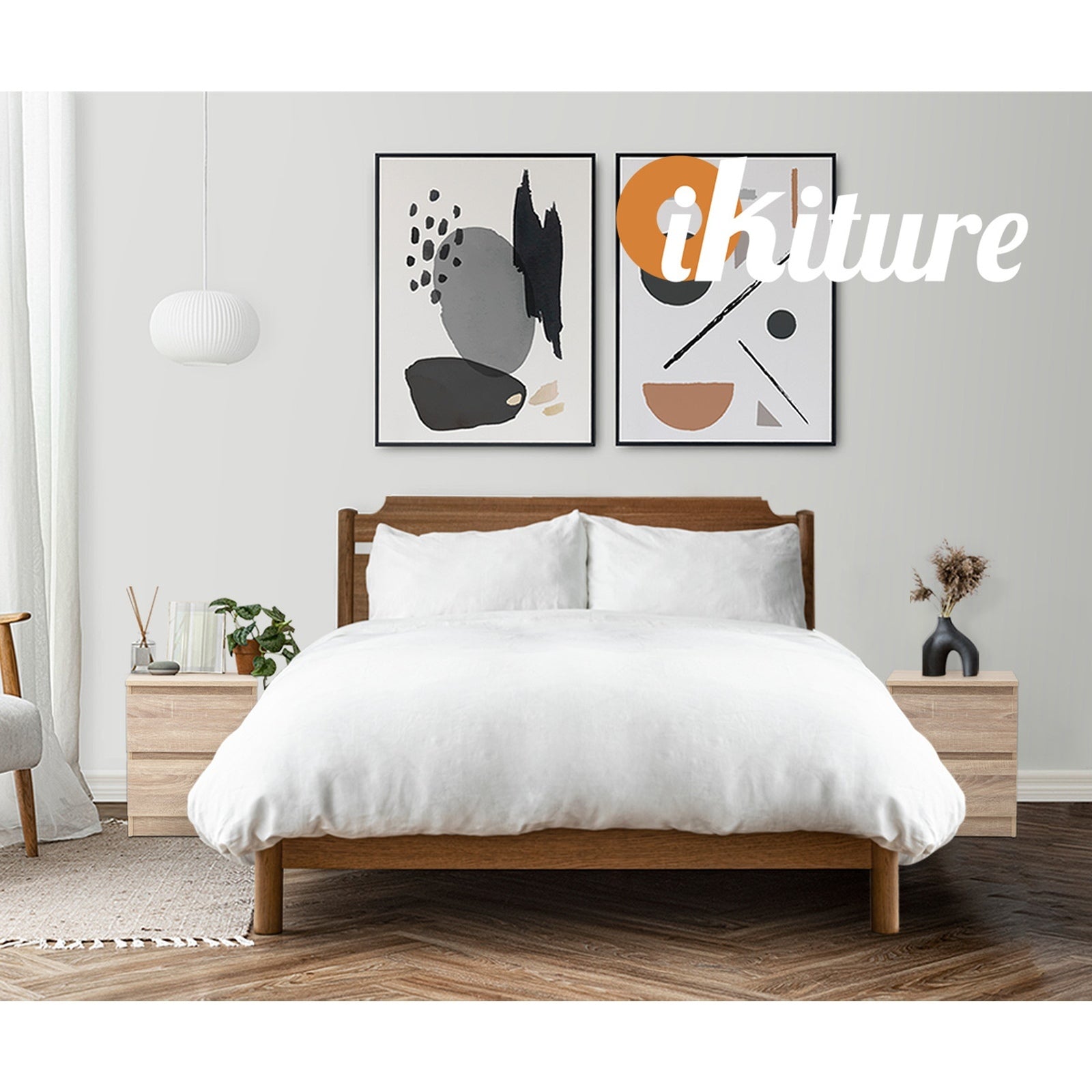 Oikiture Bedside Tables Set of 2 Nightstand Side End Table Storage Cabinet Wood - Sunyee