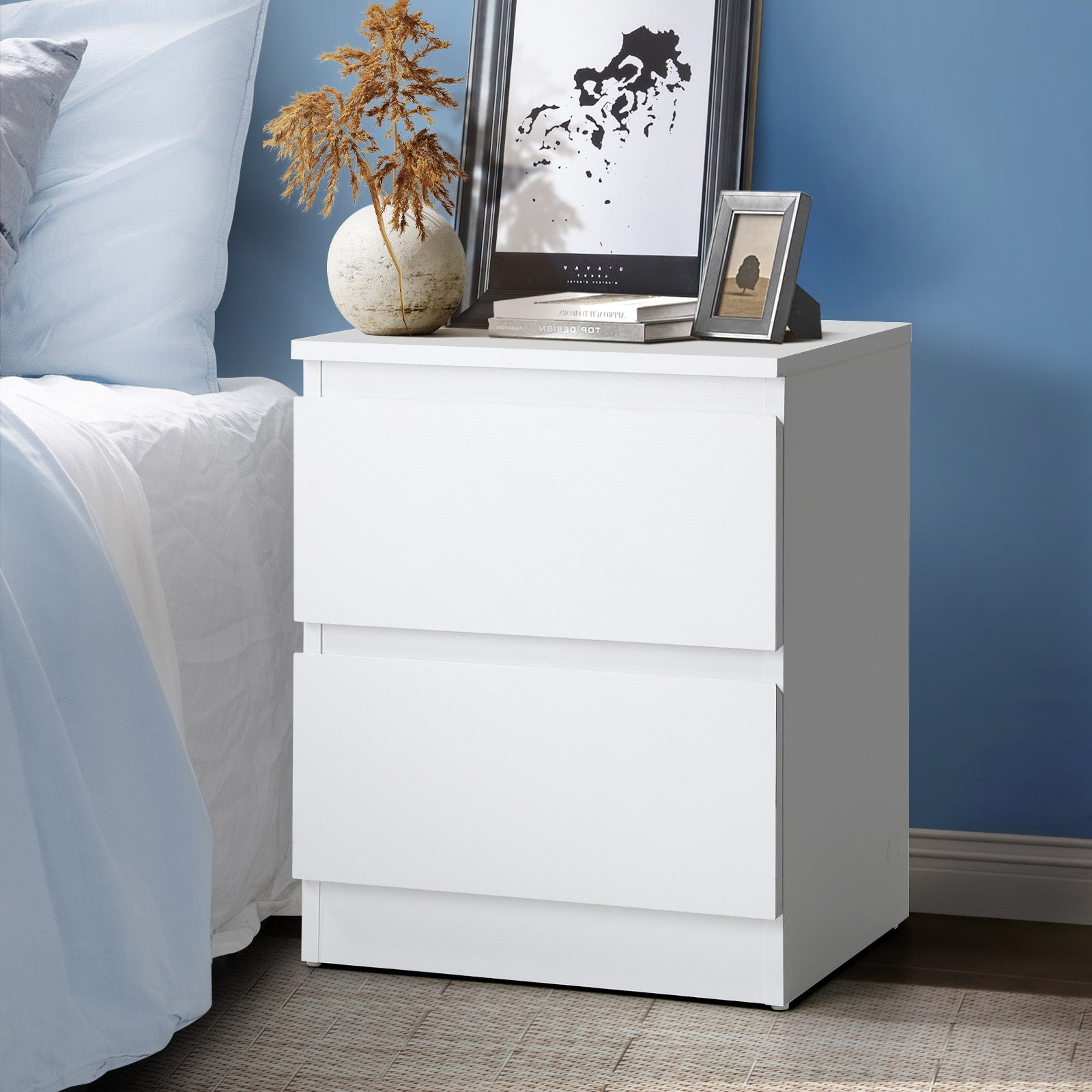 Oikiture Bedside Table Nightstand 2 Drawers Side End Table Storage Cabinet White - Sunyee