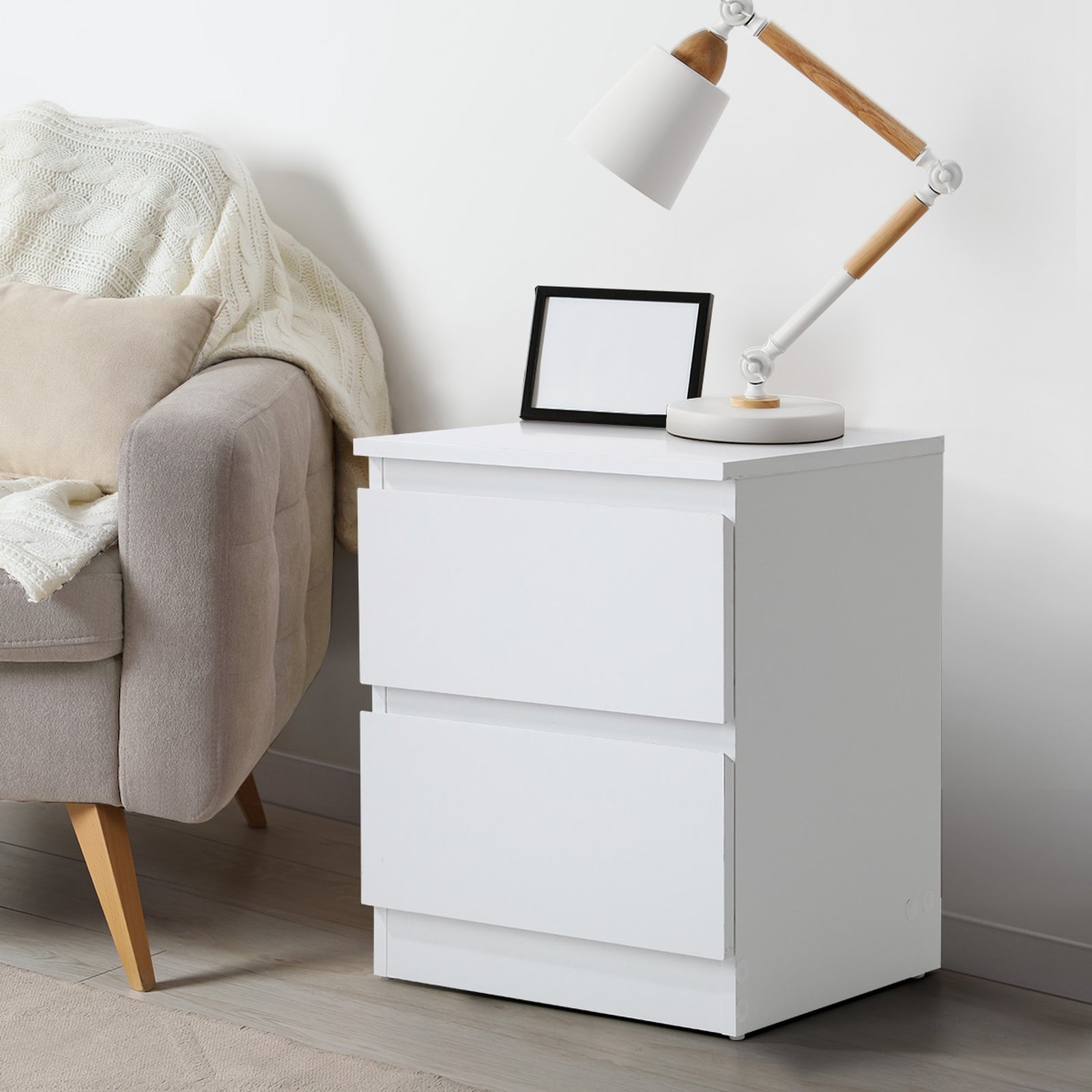 Oikiture Bedside Table Nightstand 2 Drawers Side End Table Storage Cabinet White - Sunyee