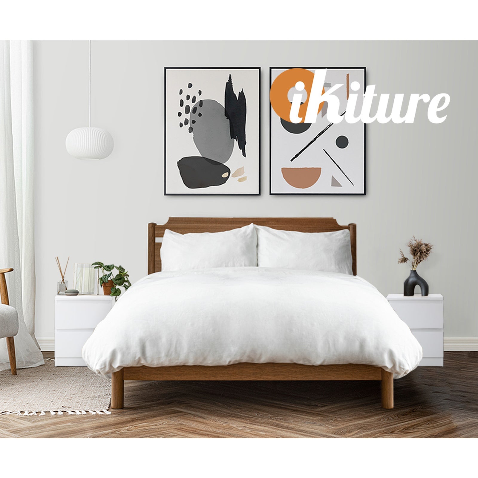 Oikiture Bedside Table Nightstand 2 Drawers Side End Table Storage Cabinet White - Sunyee