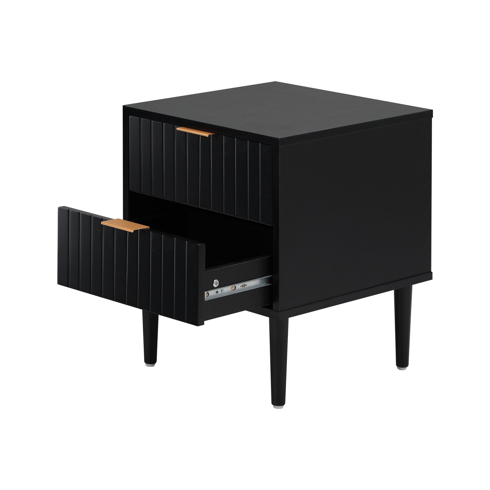 Oikiture Bedside Table 2 Drawers Side Storage Cabinet Metal Handle Black