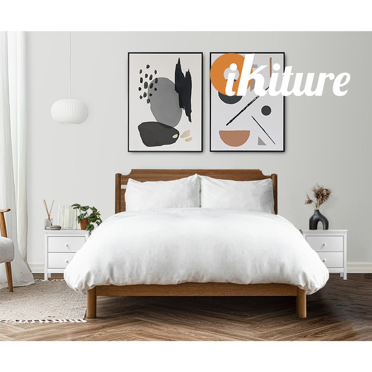 Oikiture Bedside Table Nightstand Side End Table Storage Cabinet 2 Drawers White - Sunyee