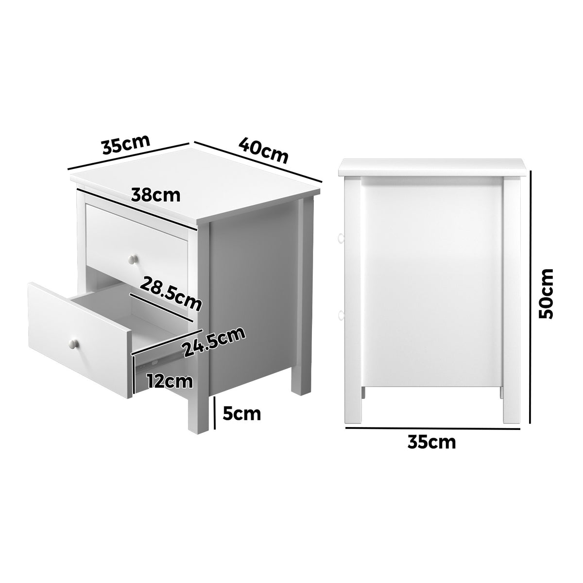 Oikiture Bedside Table Nightstand Side End Table Storage Cabinet 2 Drawers White - Sunyee