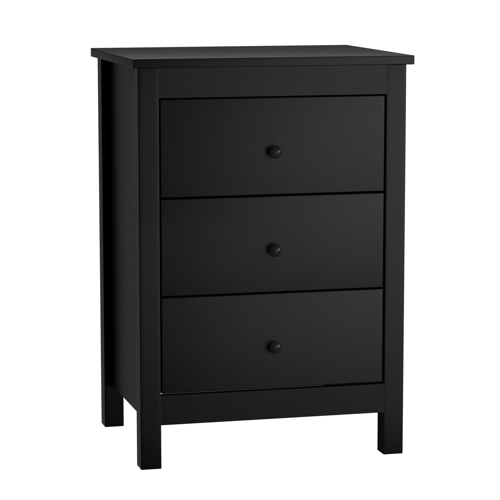 Oikiture Bedside Table 3 Drawers Hamptons Furniture Storage Cabinet Black - Sunyee