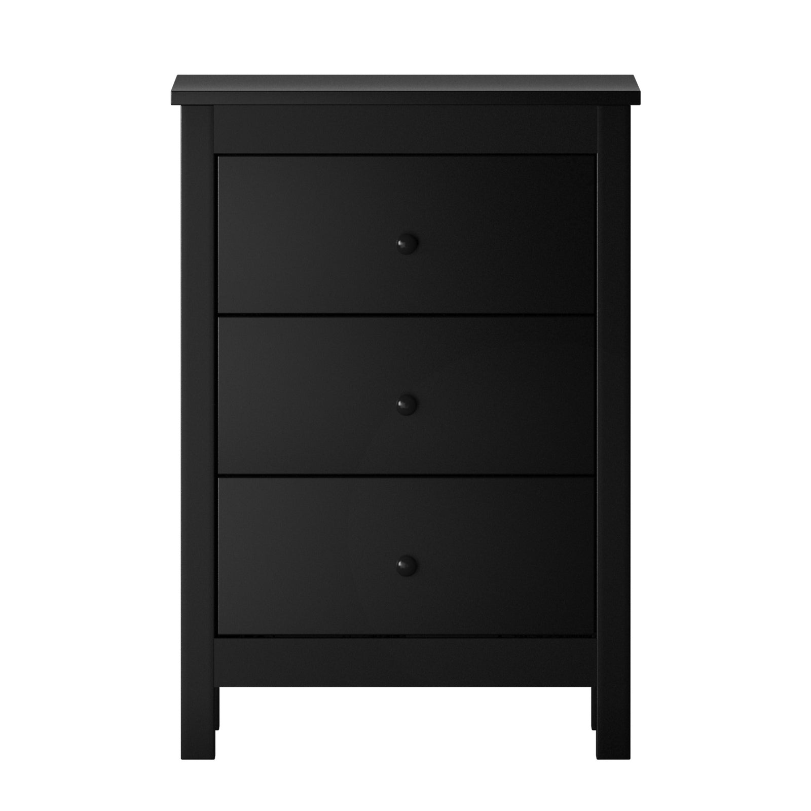 Oikiture Bedside Table 3 Drawers Hamptons Furniture Storage Cabinet Black - Sunyee
