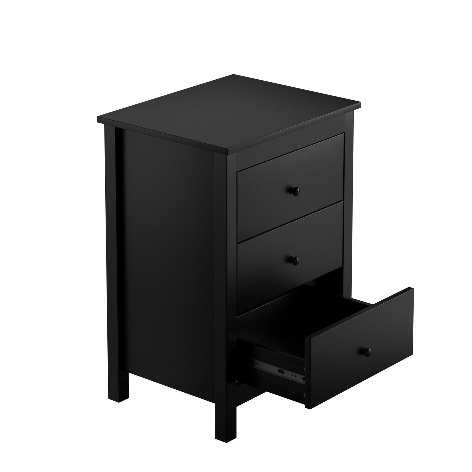 Oikiture Bedside Table 3 Drawers Hamptons Furniture Storage Cabinet Black - Sunyee