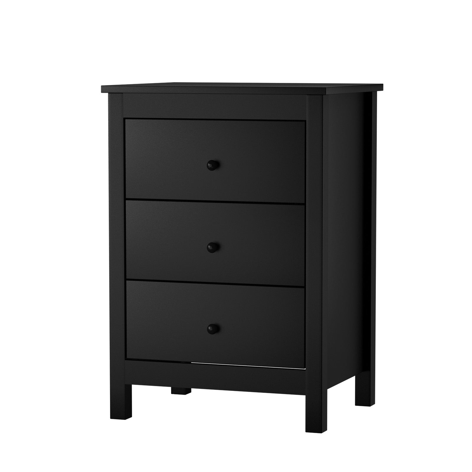 Oikiture Bedside Table 3 Drawers Hamptons Furniture Storage Cabinet Black - Sunyee