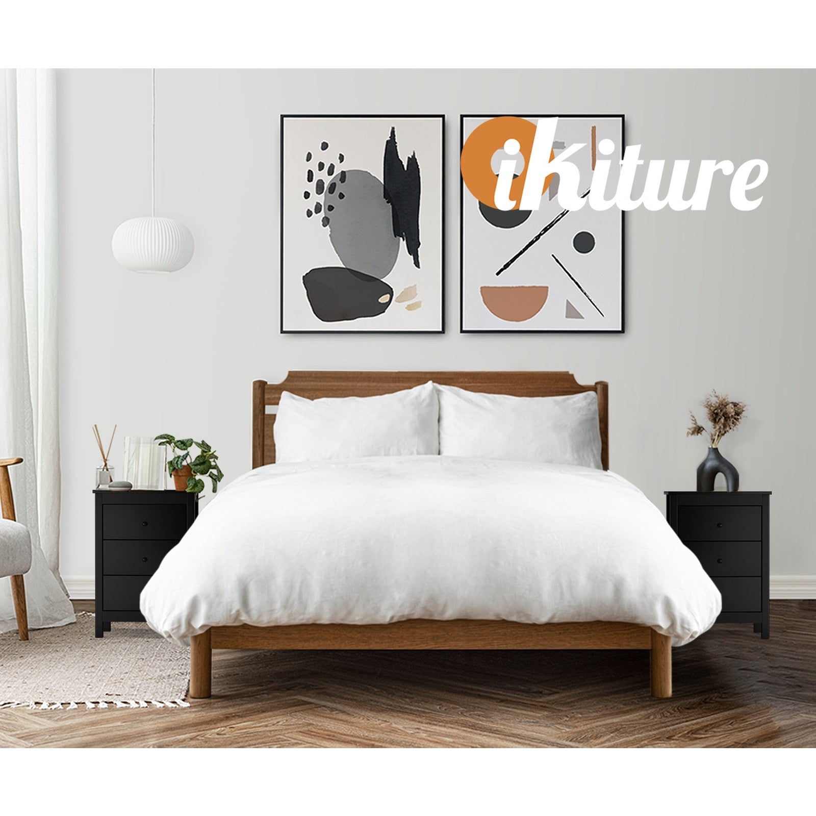 Oikiture Bedside Tables Set of 2 Nightstands Storage Cabinet 3 Drawers Black - Sunyee