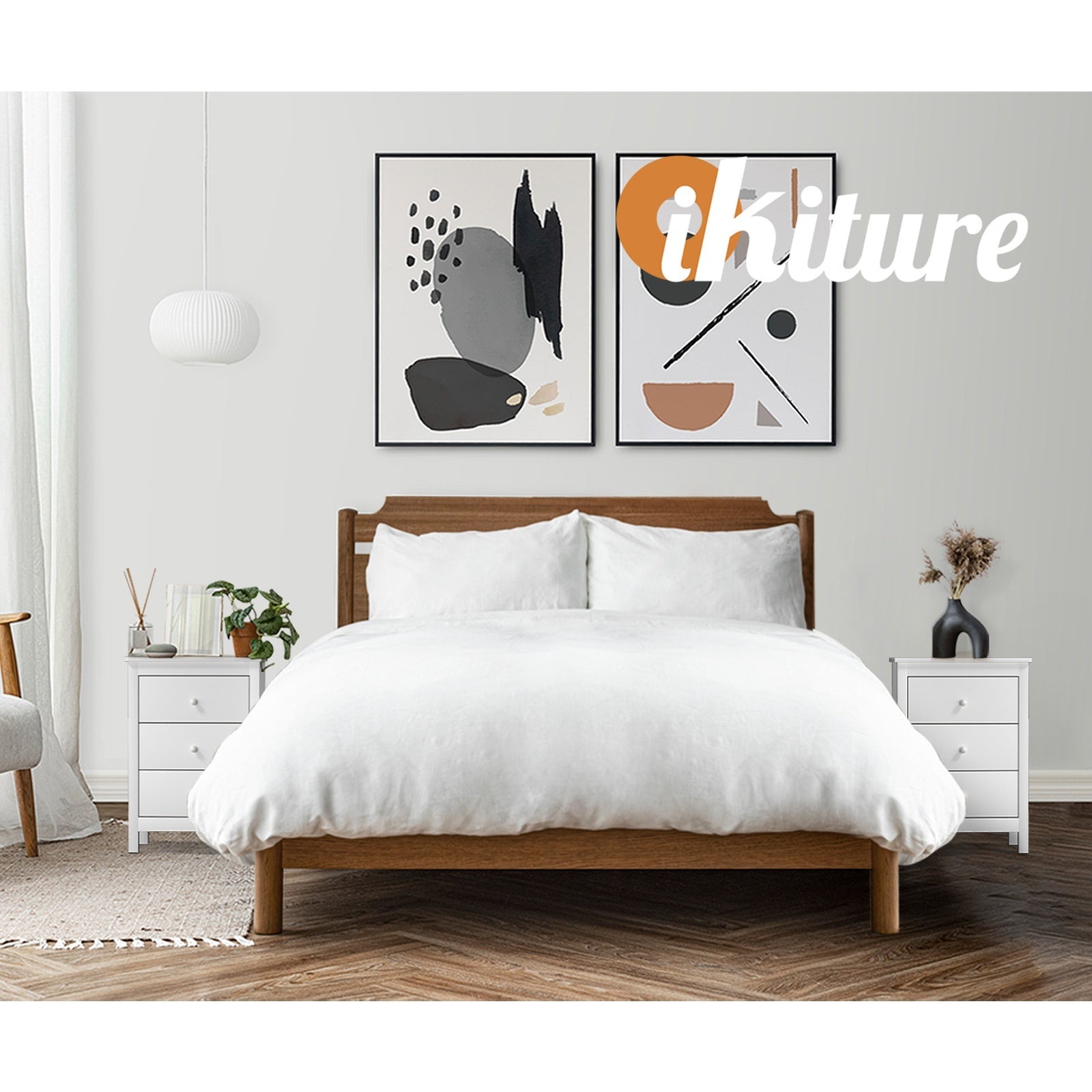 Oikiture Bedside Tables Set of 2 Nightstands Storage Cabinet 3 Drawers White - Sunyee
