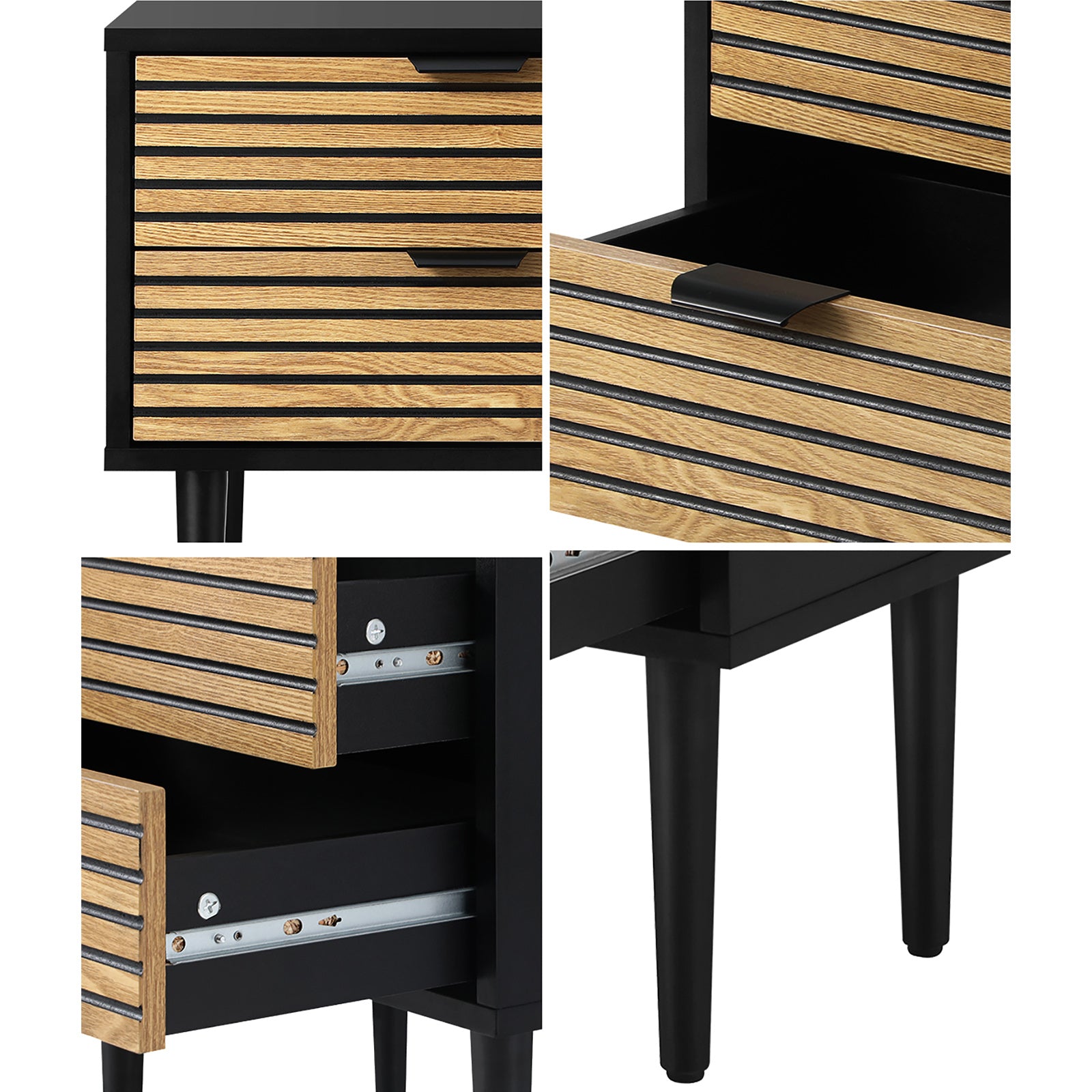 Oikiture Bedside Table 2 Drawers Side Table Bedroom Furniture Storage Unit Black - Sunyee
